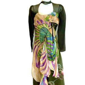 Prada Runway Butterfly Print 100% Silk Dress, Size 42, Made in Italy.